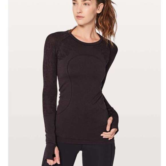 Lululemon Swiftly Tech Long Sleeve Crew Black Cherry / Black Size 4 - Picture 1 of 8